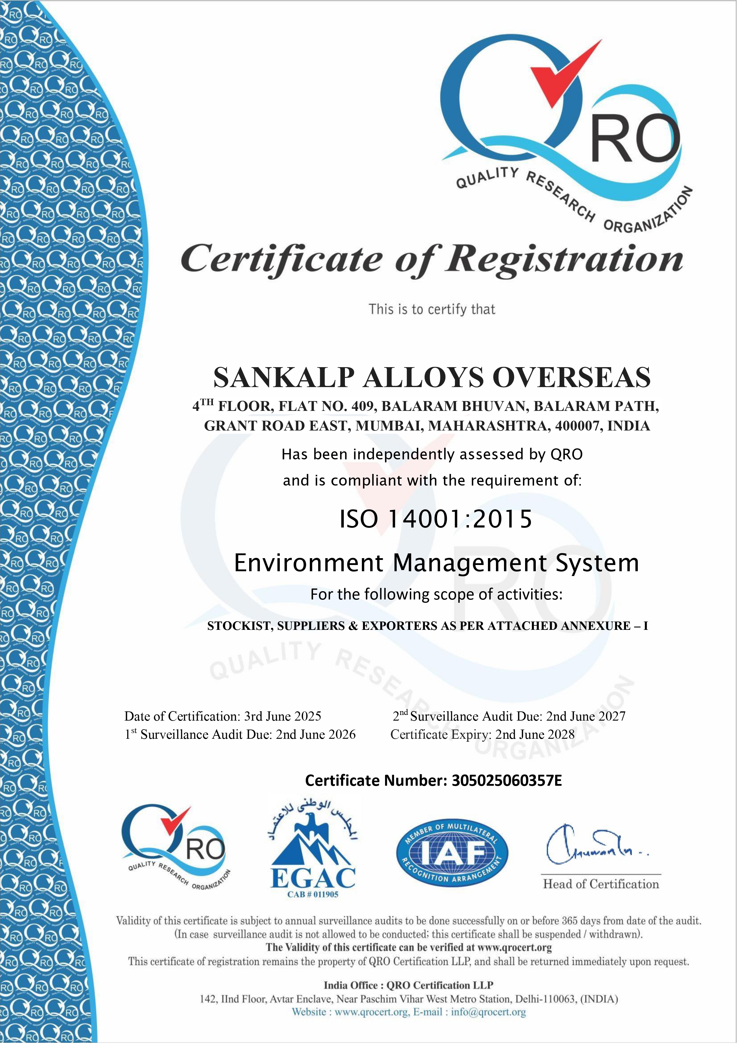 ISO 14001 Certificate Page 1